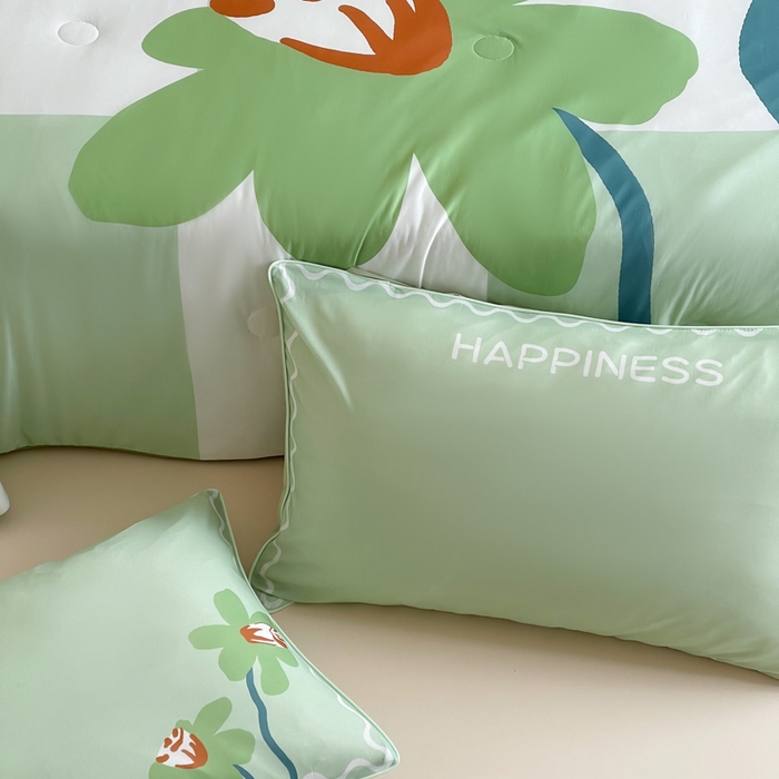 91家纺网 家纺一手货源 找家纺 大彩家居 2025新款凉感丝大版数码印花夏凉被 荷韵-绿