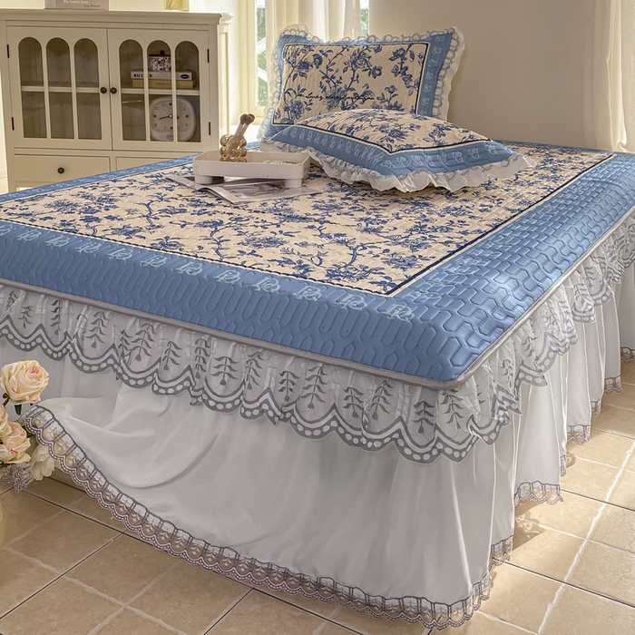 91家纺网 家纺一手货源 找家纺 麋兔 2025新款冰丝床裙乳胶凉席席子 花幽兰