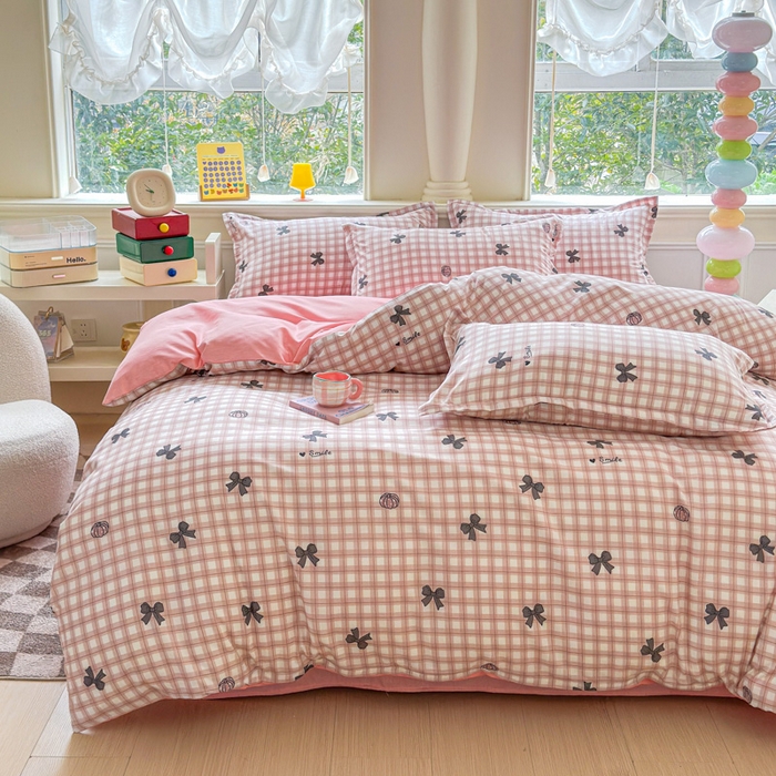 91家纺网 家纺一手货源 找家纺 佑佳家纺 2025年新款铂金棉芦荟棉学生三件套四件套 单被套 单枕套「支持定做各种尺寸」 蝴蝶结-粉