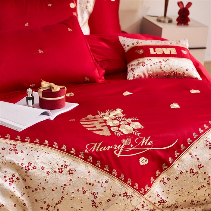 91家纺网 家纺一手货源 找家纺 （总）宏羽纺家纺2025新款13372全棉全工艺喷气四件套-最美嫁衣