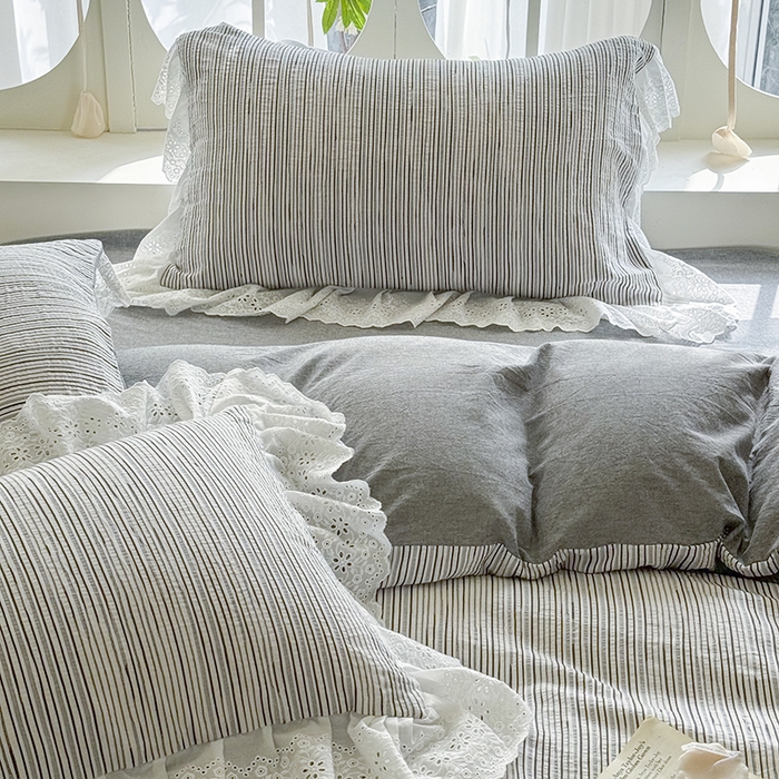 91家纺网 家纺一手货源 找家纺 亲亲公主 2025新款全棉水洗棉色织提花四件套-糖果日记 糖果-灰