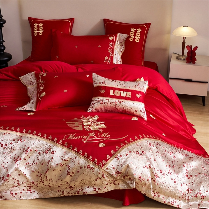 91家纺网 家纺一手货源 找家纺 （总）宏羽纺家纺2025新款13372全棉全工艺喷气四件套-最美嫁衣