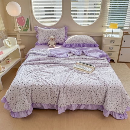 默忆 2025新款亲肤舒适针织棉夏被四件套夏凉被空调被 紫夏