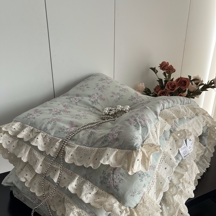 91家纺网 家纺一手货源 找家纺 莱豫2025新款法式纯棉夏被春秋被 花海绿