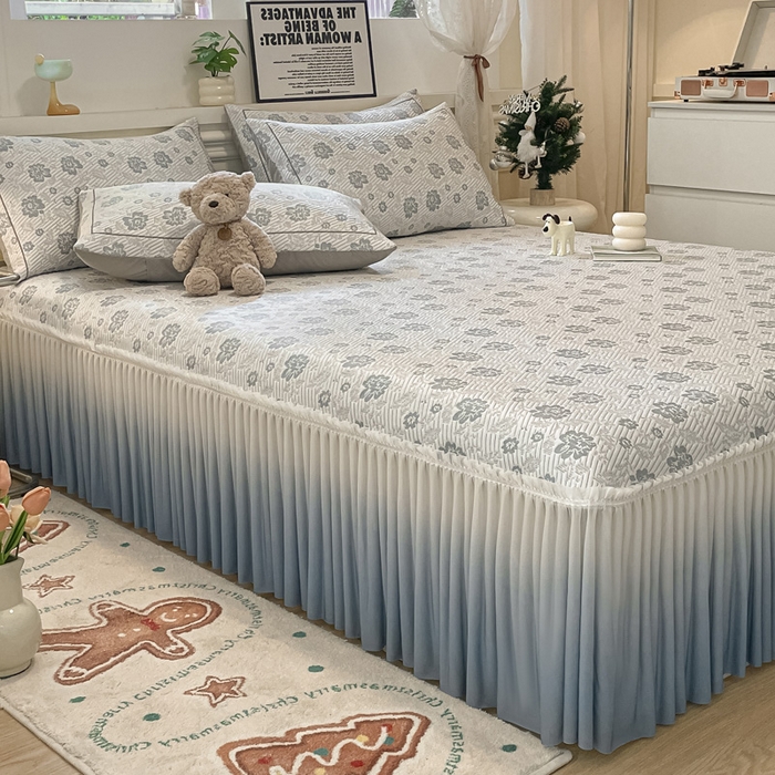 91家纺网 家纺一手货源 找家纺 雅居纺家纺 2025新款加厚三明治底床裙款凉感席 梦幻-蓝