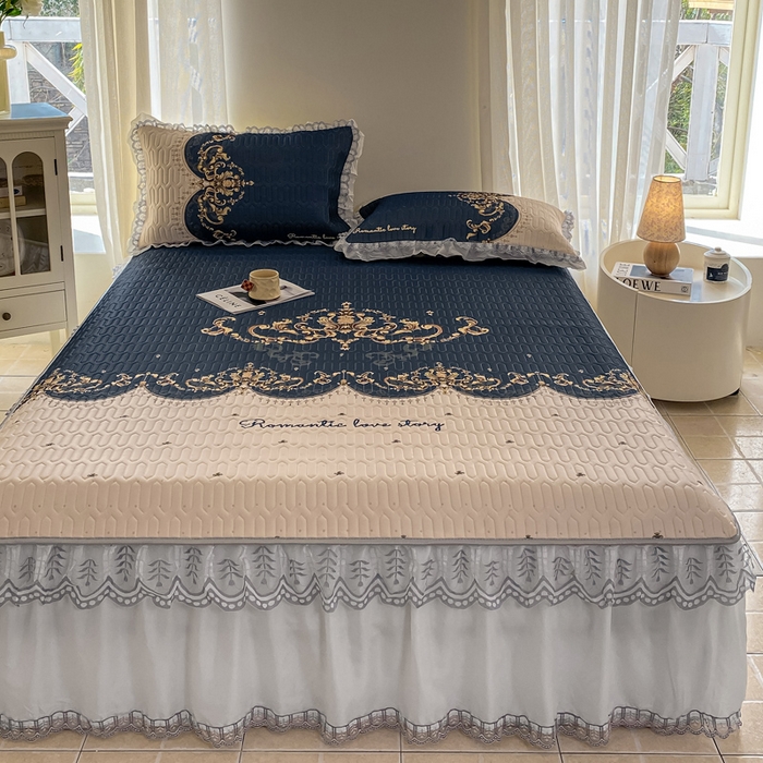 91家纺网 家纺一手货源 找家纺 麋兔 2025新款冰丝床裙乳胶凉席席子 帝凡尼