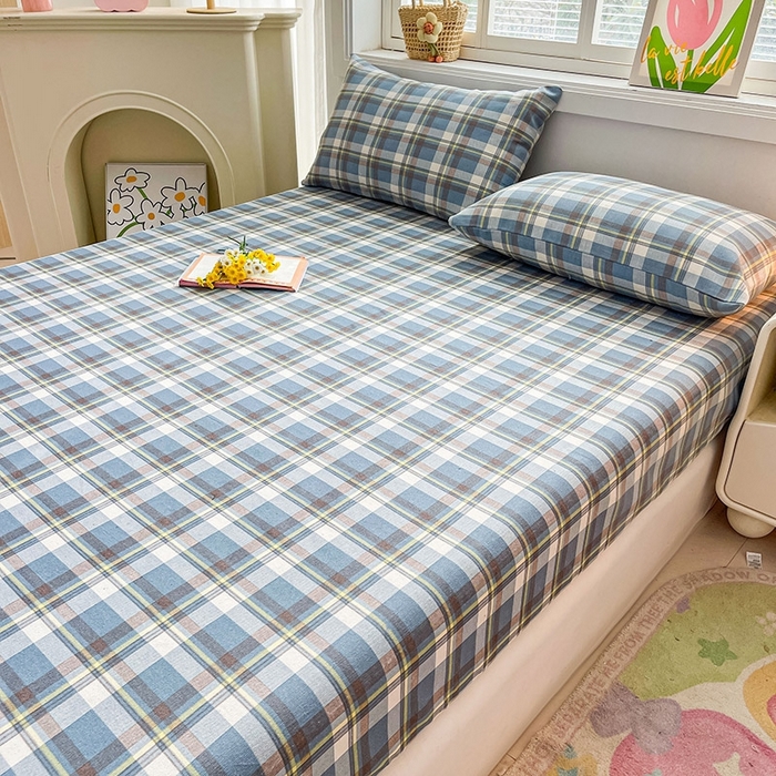 91家纺网 家纺一手货源 找家纺 晓时候2025新款老粗布床笠凉席 简兮蓝