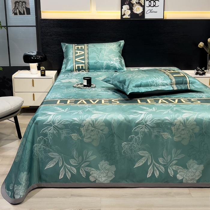 91家纺网 家纺一手货源 找家纺 许林家纺  2025新款冰丝凉席床单款凉席三件套 森林幻境