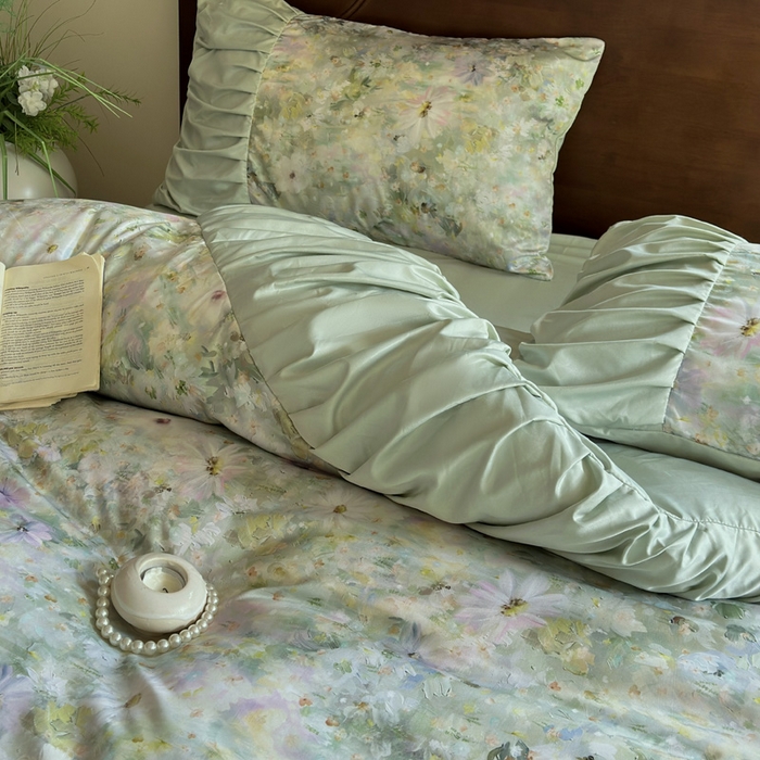 91家纺网 家纺一手货源 找家纺 （总）艾米家居 2025新款A类天丝棉冰丝法式花边褶皱款四件套