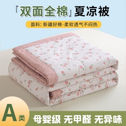 91家纺网 家纺一手货源 找家纺 沃尔居 2025新款双面全棉印花夏被可机洗小清新纯棉夏凉被薄被芯空调被子 雨汐
