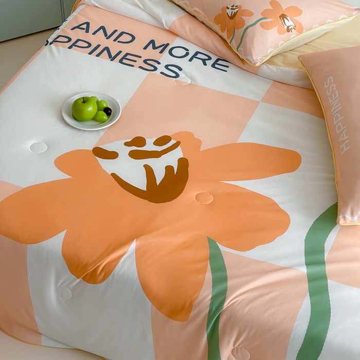 91家纺网 家纺一手货源 找家纺 大彩家居 2025新款凉感丝大版数码印花夏凉被 荷韵-桔