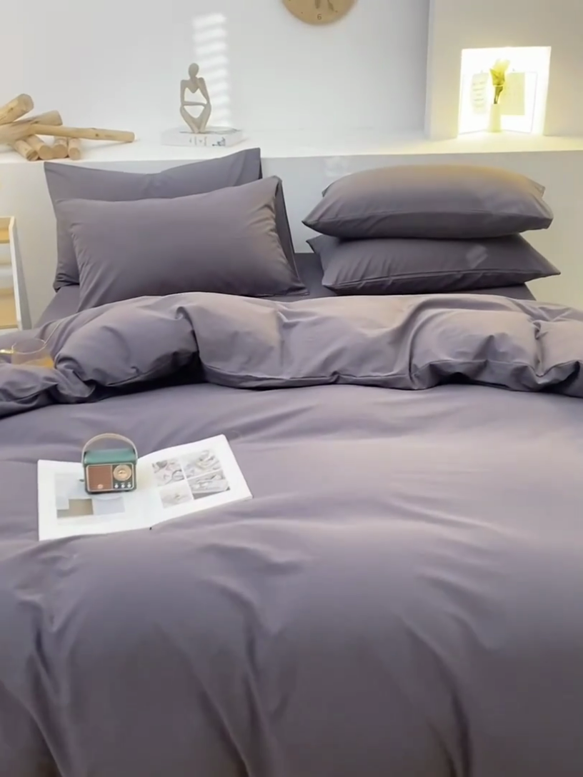 91家纺网 家纺一手货源 找家纺 2025新款全棉双拼水洗棉四件套 双拼-低调灰