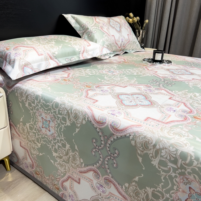 91家纺网 家纺一手货源 找家纺 许林 2025新款冰丝凉席床单款凉席三件套-卡罗拉