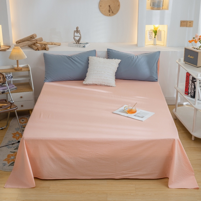 91家纺网 家纺一手货源 找家纺 2025新款全棉双拼水洗棉四件套 双拼-浅蓝粉