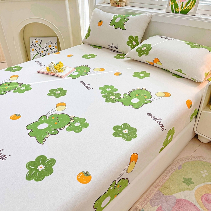 91家纺网 家纺一手货源 找家纺 晓时候2025新款老粗布床笠凉席 恐龙乐园