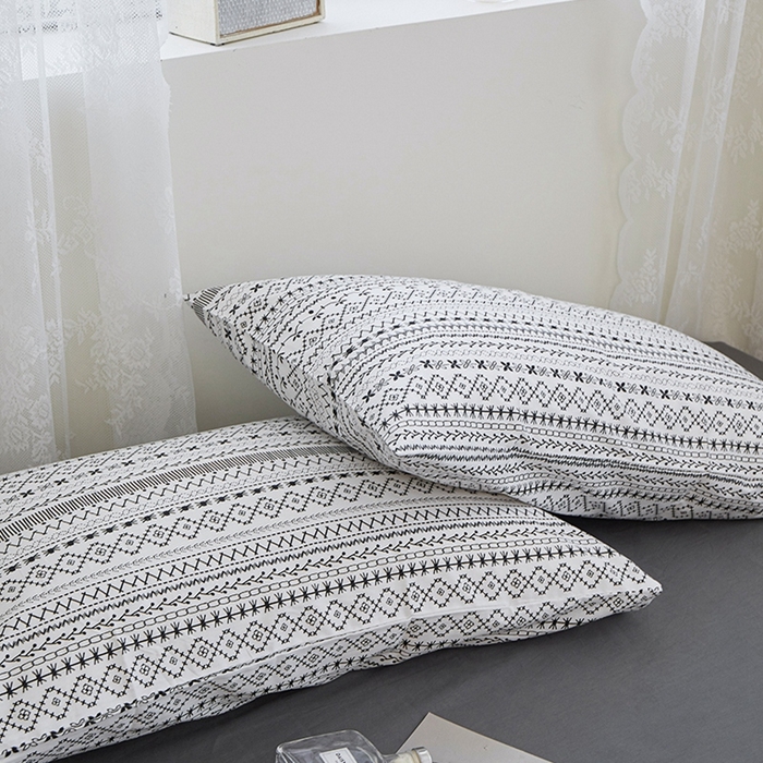 91家纺网 家纺一手货源 找家纺 花西夫人2025新款13372纯棉印花全棉四件套床单床笠款波西米亚-高级灰