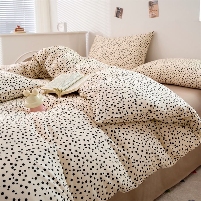 91家纺网 家纺一手货源 找家纺 花西夫人2025新款13372纯棉印花全棉四件套床单床笠款波点-珍珠奶茶