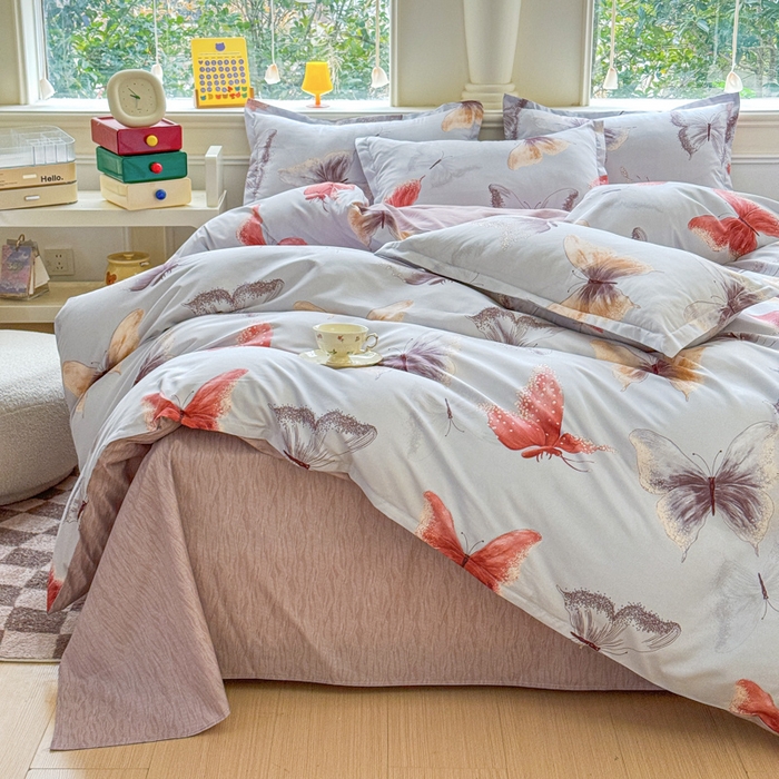 91家纺网 家纺一手货源 找家纺 佑佳家纺 2025年新款铂金棉芦荟棉学生三件套四件套 单被套 单枕套「支持定做各种尺寸」 五彩蝶