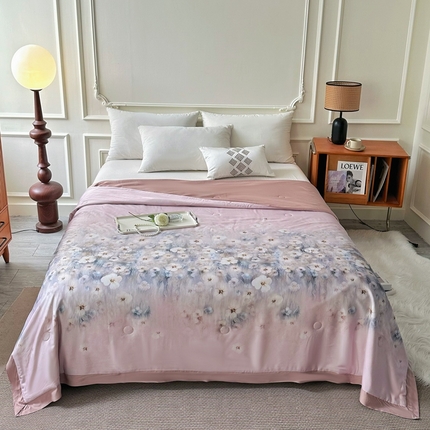 91家纺网 家纺一手货源 找家纺 博尔菲  2025年新款数码印花AB版两用大豆夏凉被空调被夏被 数码印花 AB版-粉澜渡夏