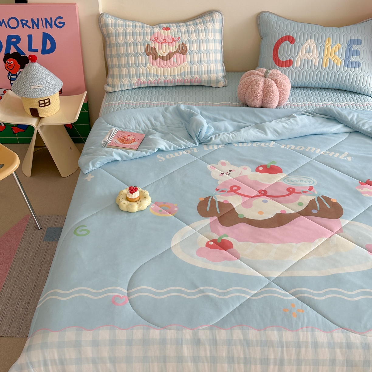 91家纺网 家纺一手货源 找家纺 美乐迪家纺2025新款凉感丝乳胶凉席夏被夏凉被空调被 甜蜜蛋糕