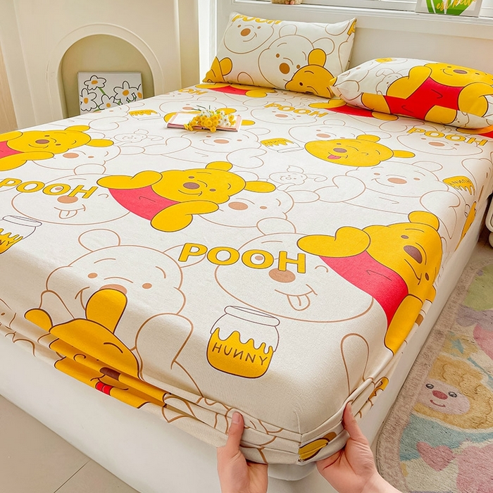 91家纺网 家纺一手货源 找家纺 晓时候2025新款老粗布床笠凉席 维尼熊