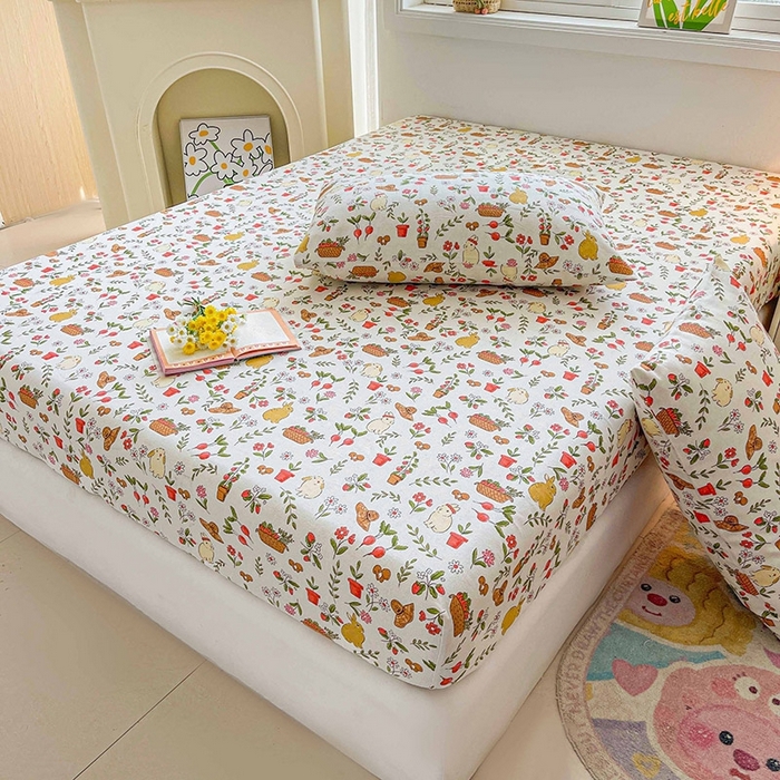 91家纺网 家纺一手货源 找家纺 晓时候2025新款老粗布床笠凉席 花丛兔