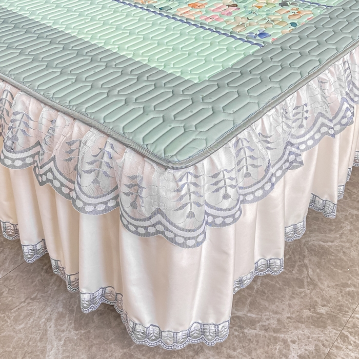 91家纺网 家纺一手货源 找家纺 麋兔 2025新款冰丝床裙乳胶凉席席子 雨花