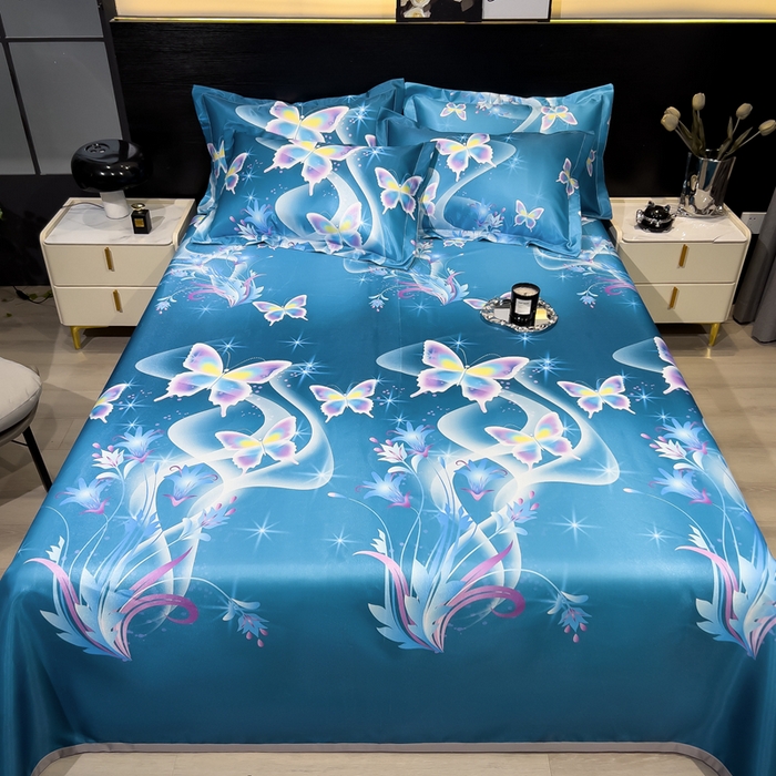 91家纺网 家纺一手货源 找家纺 许林 2025新款冰丝凉席床单款凉席三件套-蝶恋花香