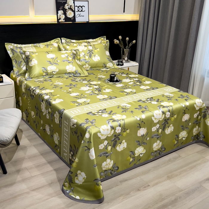 91家纺网 家纺一手货源 找家纺 许林 2025新款冰丝凉席床单款凉席三件套-春藤