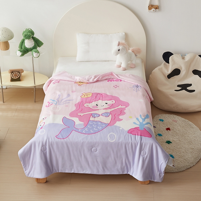 91家纺网 家纺一手货源 找家纺 荷马之梦 2025新款卡通数码印花大版针织棉儿童夏被-绵绵系列 小美人鱼