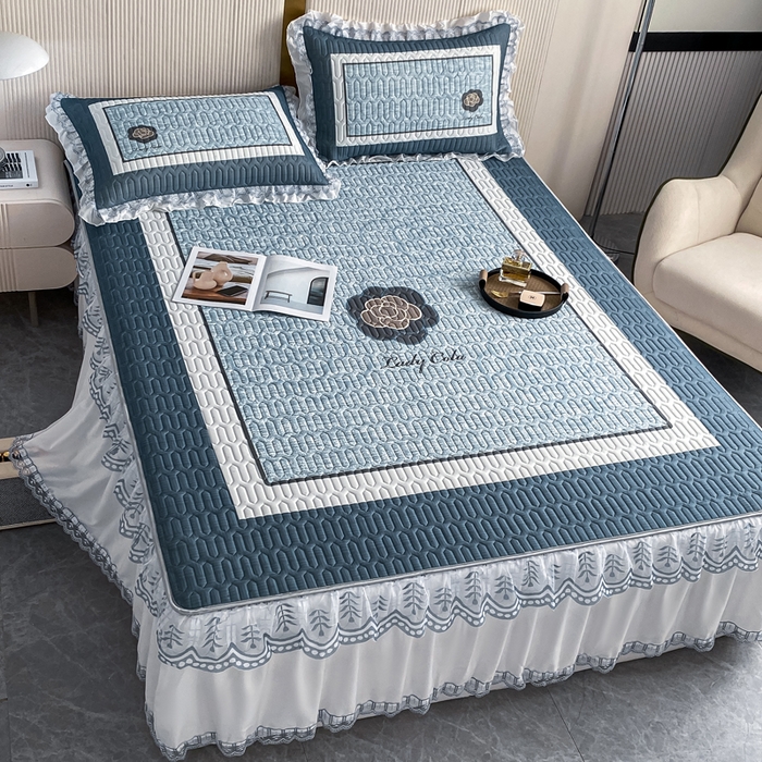 91家纺网 家纺一手货源 找家纺 麋兔 2025新款冰丝床裙乳胶凉席席子 香奇朵