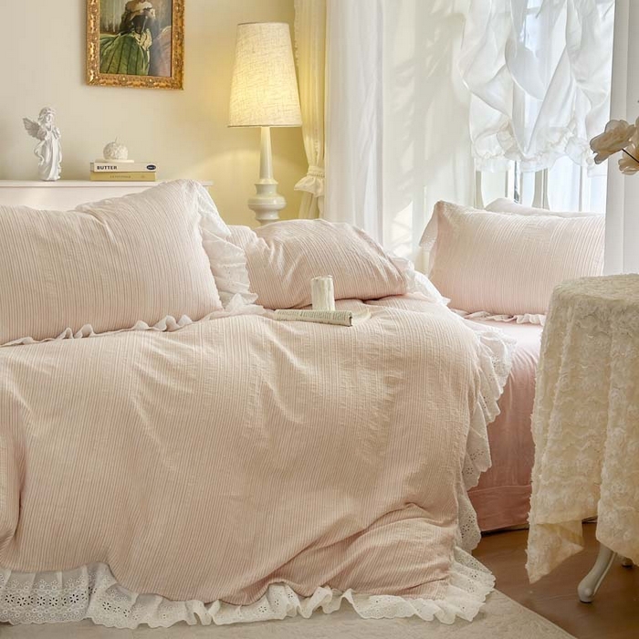 91家纺网 家纺一手货源 找家纺 （总）亲亲公主 2025新款全棉水洗棉色织提花四件套-糖果日记