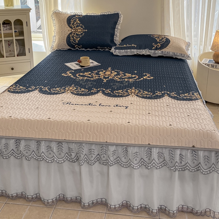 91家纺网 家纺一手货源 找家纺 麋兔 2025新款冰丝床裙乳胶凉席席子 帝凡尼