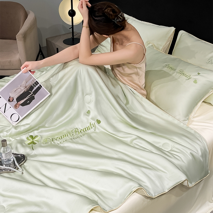 91家纺网 家纺一手货源 找家纺 （总）如一 2025新款水洗冰丝麻绳夏被四件套-四叶草