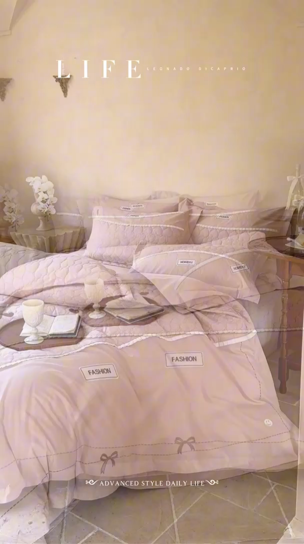 91家纺网 家纺一手货源 找家纺 宏羽纺 2025新款全棉绗缝加厚磨毛四件套 奶咖