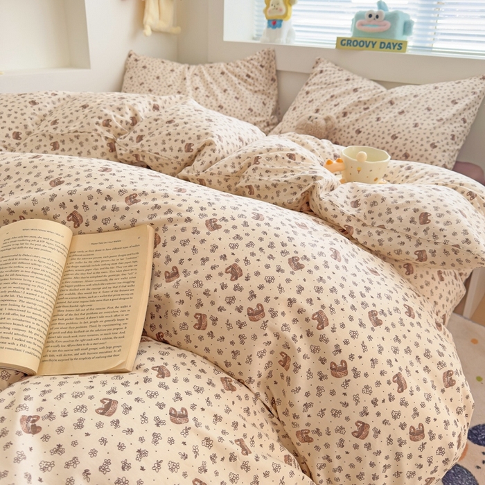 91家纺网 家纺一手货源 找家纺 花西夫人2025新款13372纯棉印花全棉四件套床单床笠款美拉德小篮子