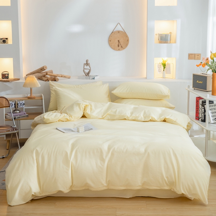 91家纺网 家纺一手货源 找家纺 2025新款全棉双拼水洗棉四件套 双拼-奶黄