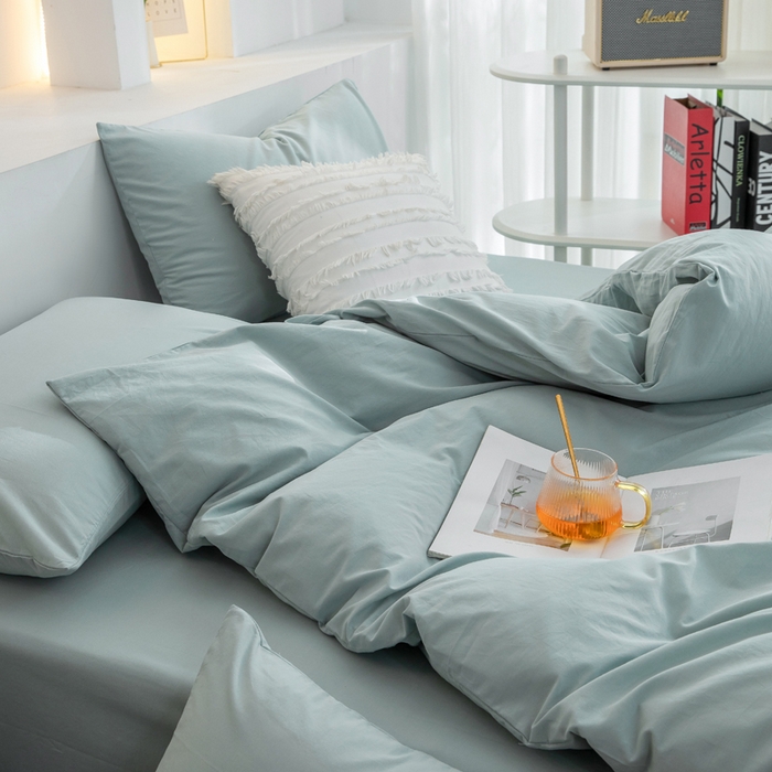 91家纺网 家纺一手货源 找家纺 2025新款全棉双拼水洗棉四件套 双拼-繁星蓝