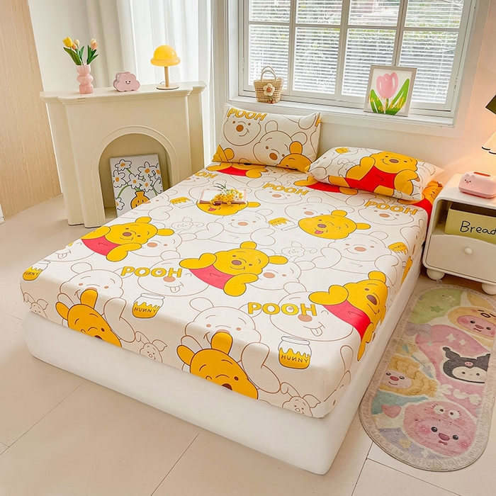 91家纺网 家纺一手货源 找家纺 晓时候2025新款老粗布床笠凉席 维尼熊