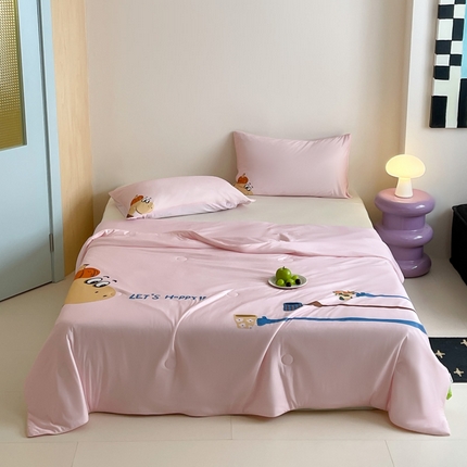 大彩家居 2025新款凉感丝大版数码印花夏凉被 南瓜恐龙-粉