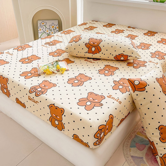 91家纺网 家纺一手货源 找家纺 晓时候2025新款老粗布床笠凉席 饼干熊