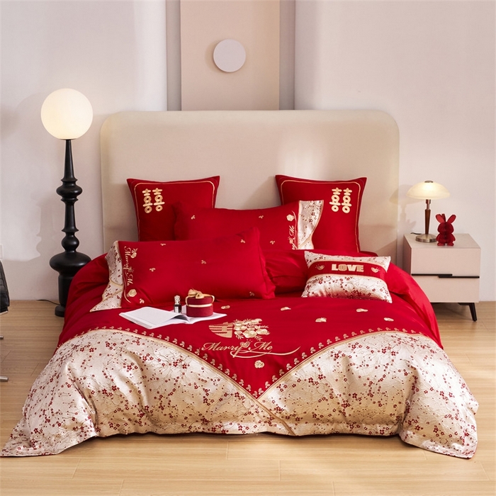 91家纺网 家纺一手货源 找家纺 （总）宏羽纺家纺2025新款13372全棉全工艺喷气四件套-最美嫁衣