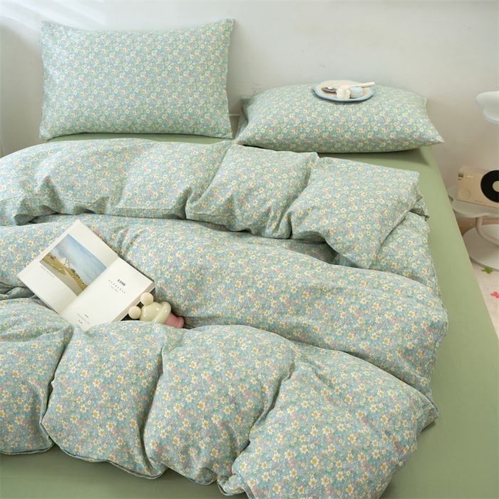 91家纺网 家纺一手货源 找家纺 花西夫人2025新款13372纯棉印花全棉四件套床单床笠款花吟绿