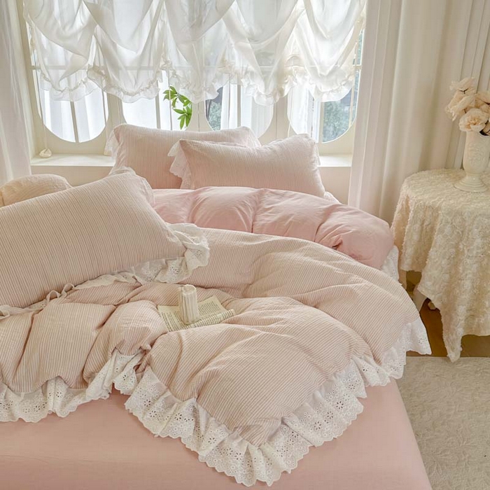 91家纺网 家纺一手货源 找家纺 （总）亲亲公主 2025新款全棉水洗棉色织提花四件套-糖果日记