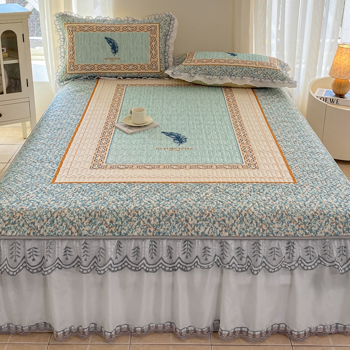 91家纺网 家纺一手货源 找家纺 麋兔 2025新款冰丝床裙乳胶凉席席子 羽茜