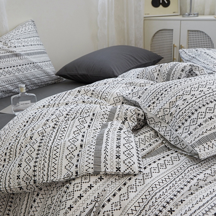 91家纺网 家纺一手货源 找家纺 花西夫人2025新款13372纯棉印花全棉四件套床单床笠款波西米亚-高级灰