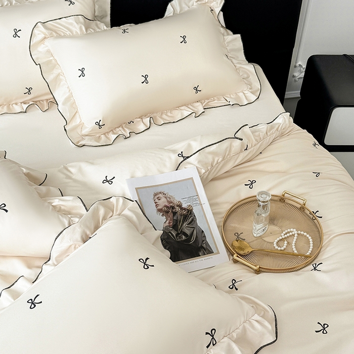 91家纺网 家纺一手货源 找家纺 （总）老K (原美阁） 2025新款夏季轻奢水洗真丝四件套 花边高级感韩版冰丝四件套