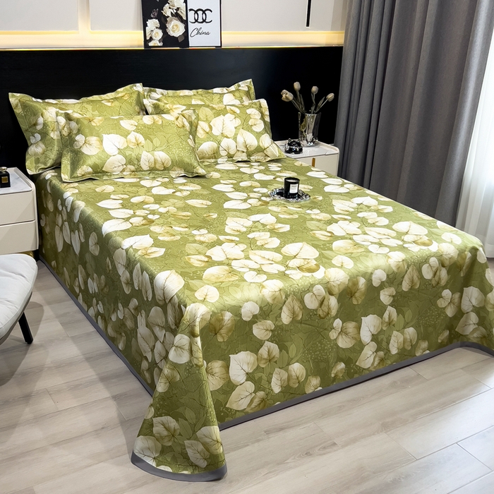 91家纺网 家纺一手货源 找家纺 许林 2025新款冰丝凉席床单款凉席三件套-绿洲