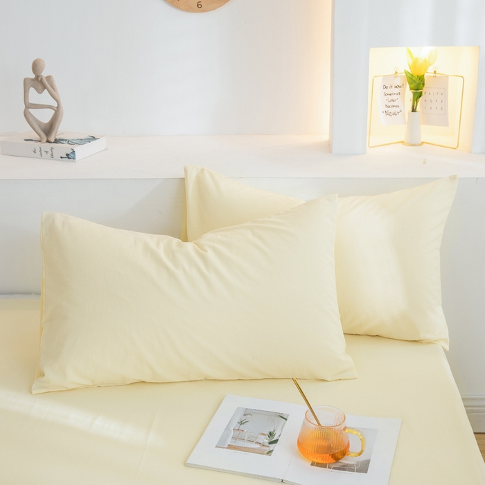 91家纺网 家纺一手货源 找家纺 2025新款全棉双拼水洗棉四件套 双拼-奶黄