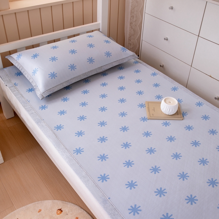 91家纺网 家纺一手货源 找家纺 凌云 2025新款学生宿舍提花凉感冰丝席 雪漾-蓝